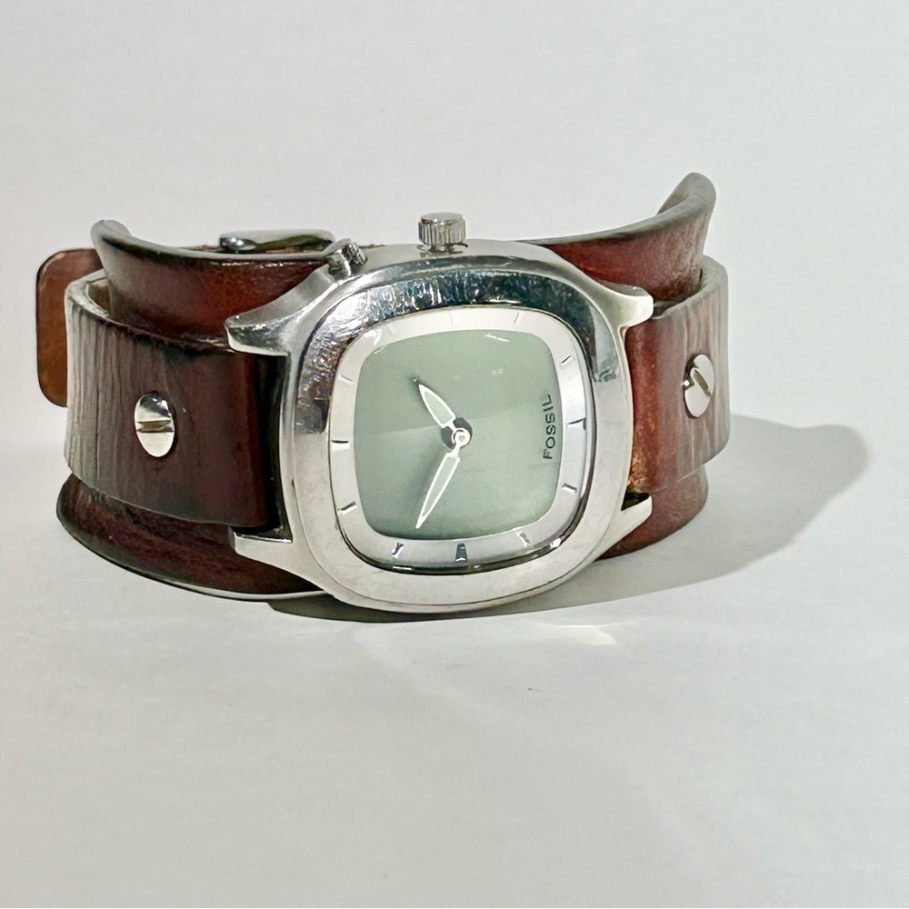 Fossil Silver Dial with Brown Leather Strap Watch